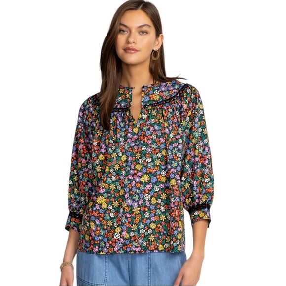 Johnny Was Jade NWT Dark Floral Puff Balloon Sleeve RISA POPLIN BLOUSE XL‎ - Picture 1 of 10